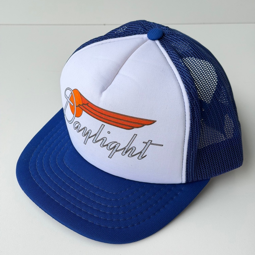 Vintage Daylight Trucker Hat Southern Pacific Railroad Blue Mesh Snapback 80s‎